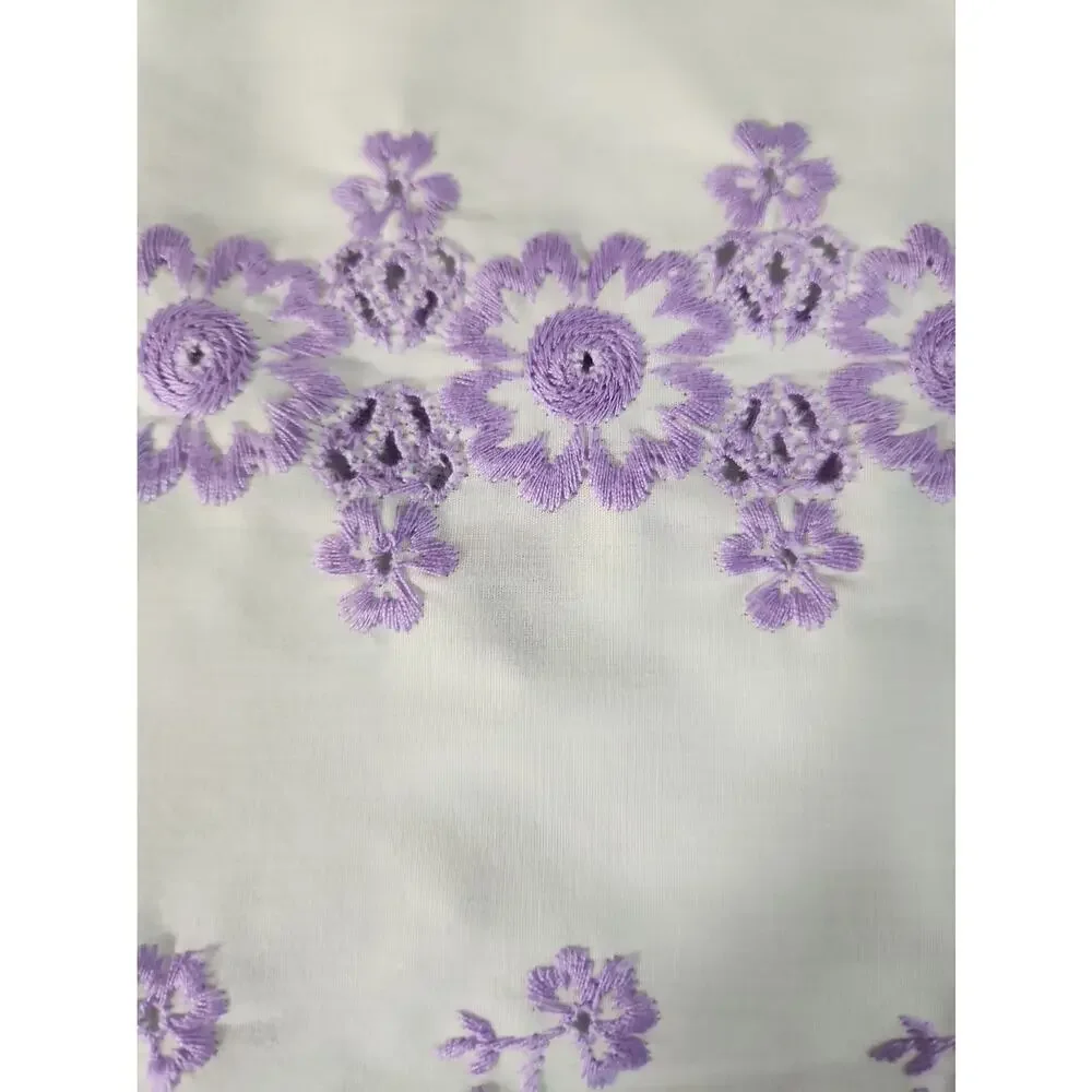 Vintage Embroidered Dresser Scarf 59x15 Purple Floral Cutwork Table Runner